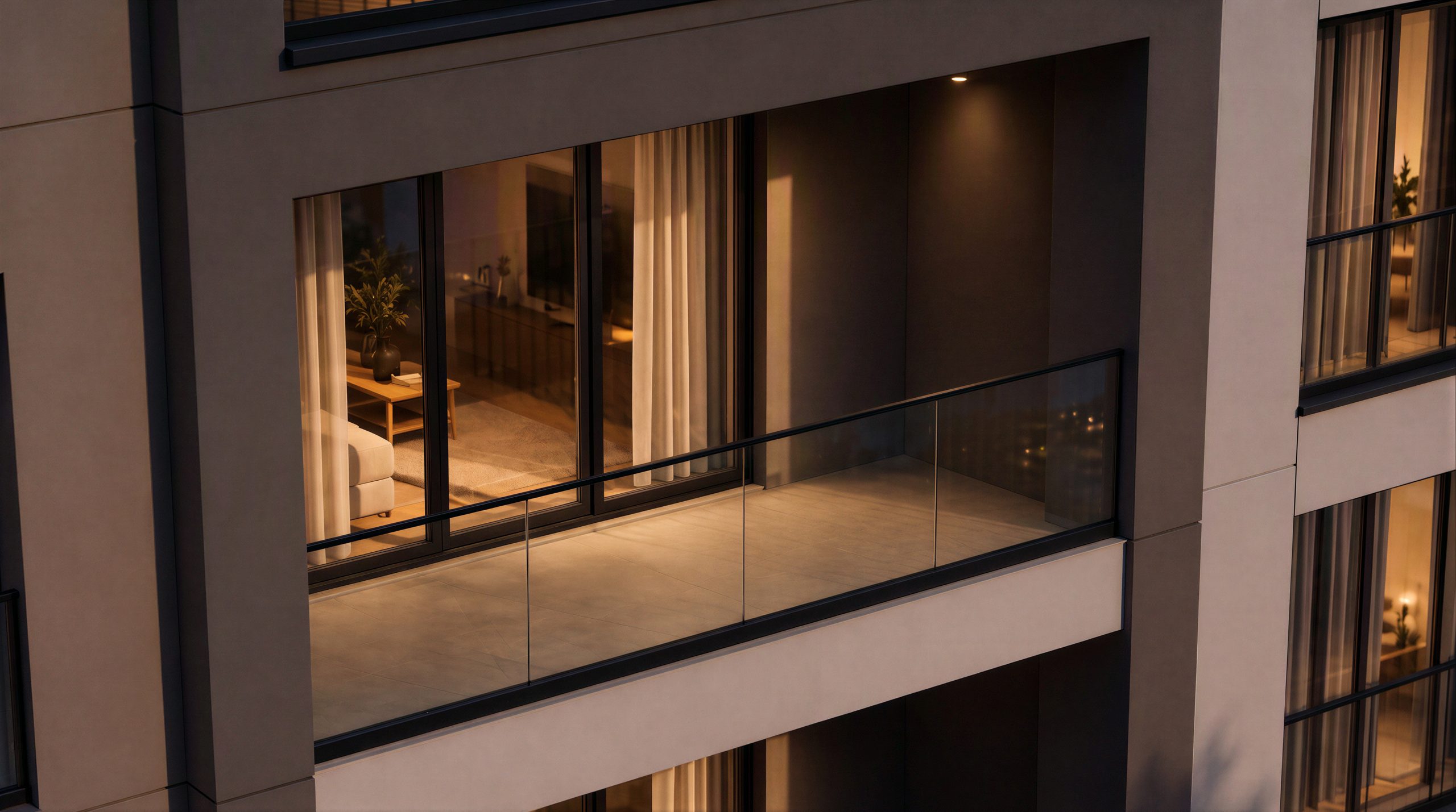 Rafine Seyir cam korkuluklu balkon detayı